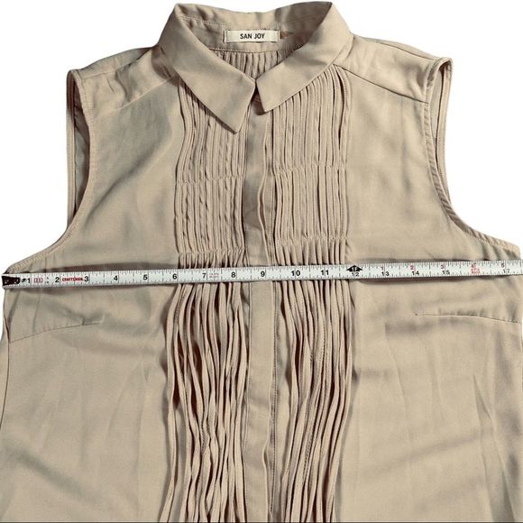 San Joy size small tan top with fringe on front & back, button down with collar - Picture 10 of 15